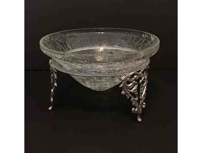 Glass Serving Dish With Metal Stand