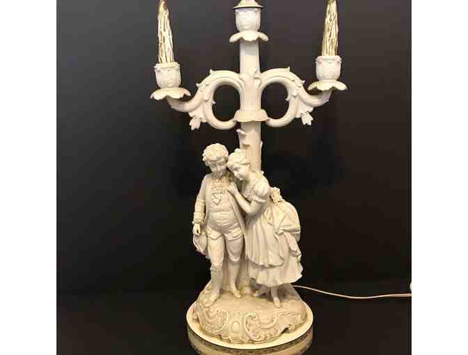Parian Ware Statuary Lamp Pair