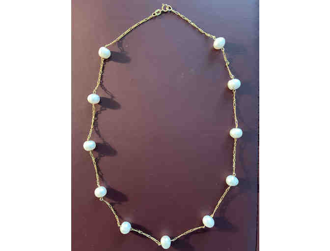 'Tin Cup' 14K gold and freshwater pearl 16' necklace