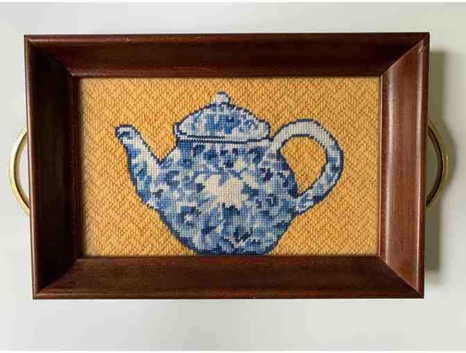 Framed Needlepoint Tray by Anne Connerton - English Tea Pot
