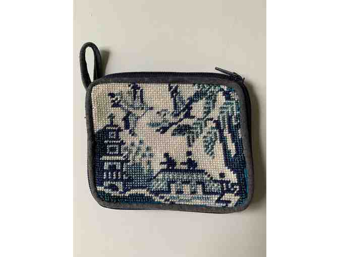 Needlepoint Coin Purse by Anne Connerton - Blue Willow pattern