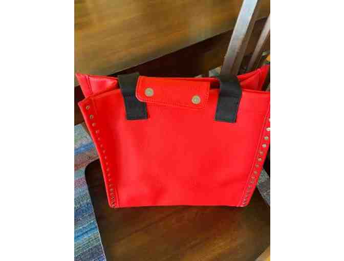 Red leather tote with Studded sides - Photo 2