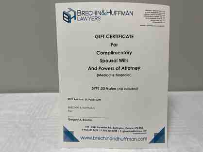A+ Gift Certificate for Spousal Wills and Powers of Attorney