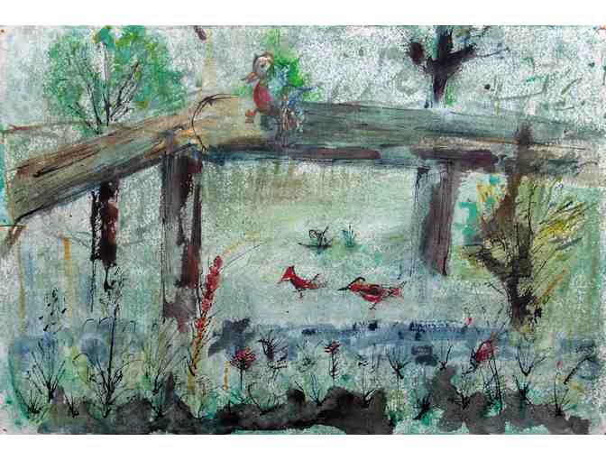 Birds on a Fence, Watercolor Painting by Irene Pastarnack - Photo 1
