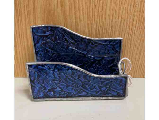 Blue/black van Gogh stained glass business card holder