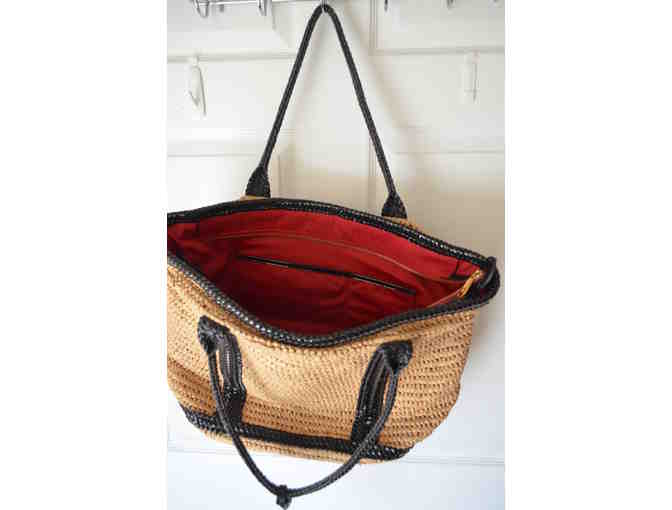 NWT Ralph Lauren Gipson Woven Natural/Black Turtle Bay Straw Tote