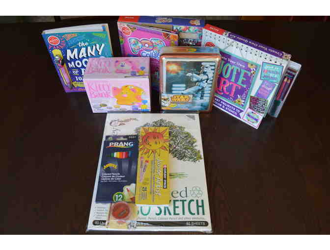 Assorted fun and creative games, books and art set for kids