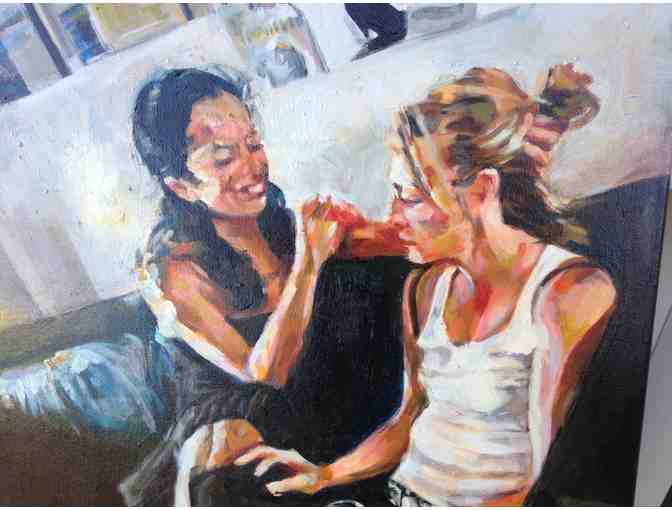 Artist Christian Elder's 'Winsor Girls' Expressionist Oil Painting (24'w x 36'h)