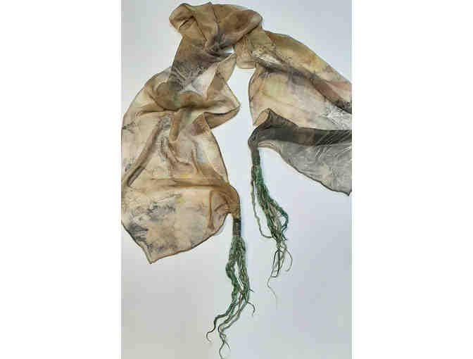 Scarf - Ecoprint Dyed Silk Chiffon with Hand Dyed Suri Alpaca Locks
