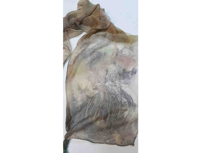 Scarf - Ecoprint Dyed Silk Chiffon with Hand Dyed Suri Alpaca Locks