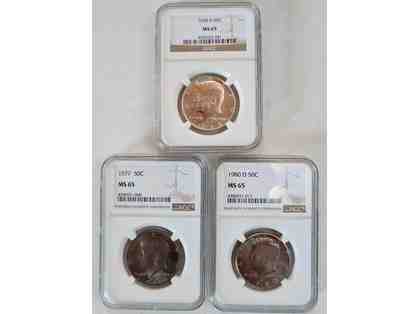 Three (3) NGC Graded Kennedy Half-Dollars (1968 D MS 65, 1977 MS 65, 1980 D MS 65)