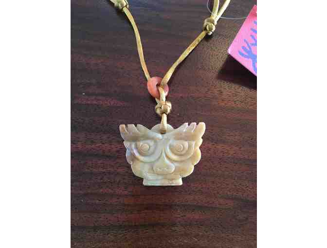 Carved Lion Serpentine Amulet Necklace.