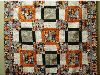 Homespun Masterpiece: Handmade Calico Cat Quilt, 52' x 52'