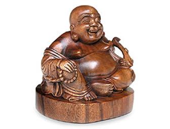 Wood Statuette 'Jovial Buddha' by Wayan Rendah