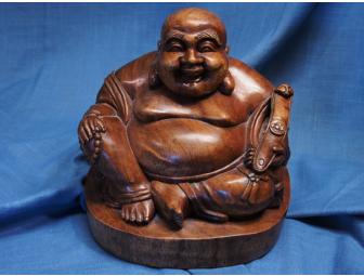 Wood Statuette 'Jovial Buddha' by Wayan Rendah