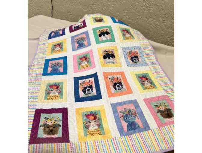 Cat and dog flower crown quilt