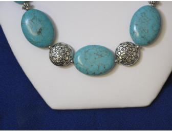 16' Turquoise and Mexican Silver Bead Necklace