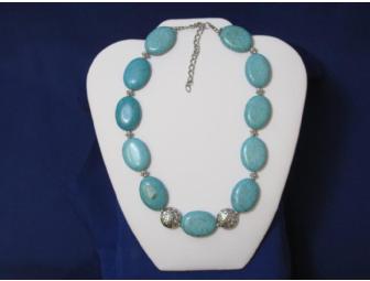 16' Turquoise and Mexican Silver Bead Necklace