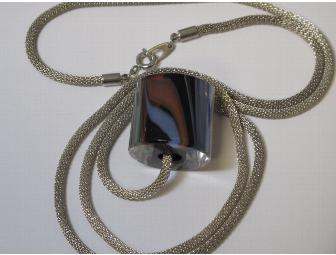 Silver Tube Necklace with Acrylic Accent