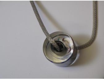 Silver Tube Necklace with Acrylic Accent