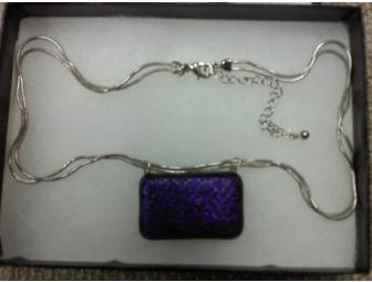 Purple Glass Pendant Necklace With Matching Earrings