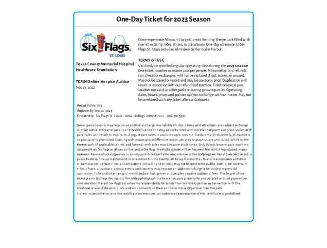 Six Flags St. Louis - 2 x One-Day Tickets for 2023 Season