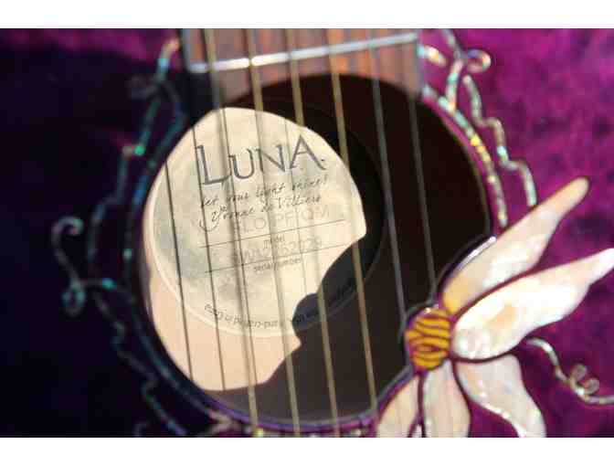 Luna, Inlaid, Purple-Stained Guitar with Built-in Tuner