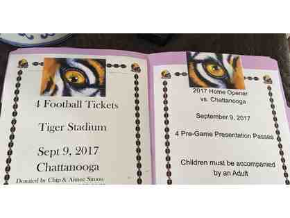 4 Tickets to the LSU/ Chattanooga game, 4 field passes, & signed LSU football by Coach Ed