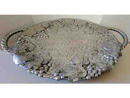 Vintage LENOX Silver Weaved Grape Pattern Serving Tray with Handles 22