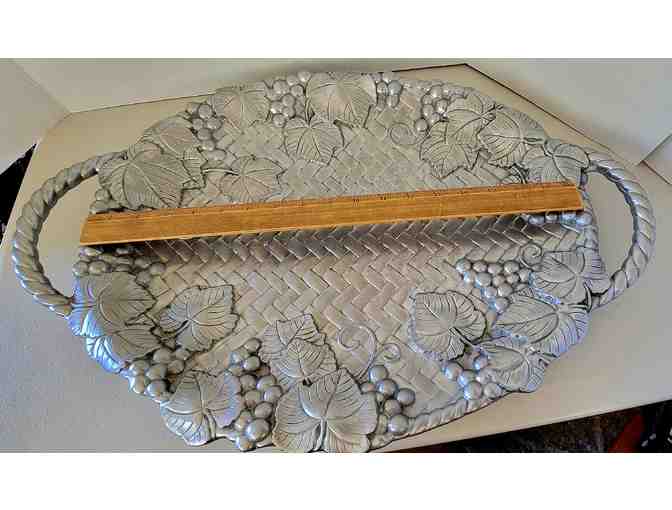 Vintage LENOX Silver Weaved Grape Pattern Serving Tray with Handles 22" Retro Elegant - Photo 4