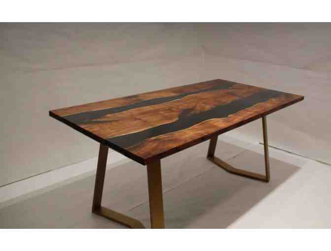Black Resin Table With Reclaimed Acacia Wood - Photo 1