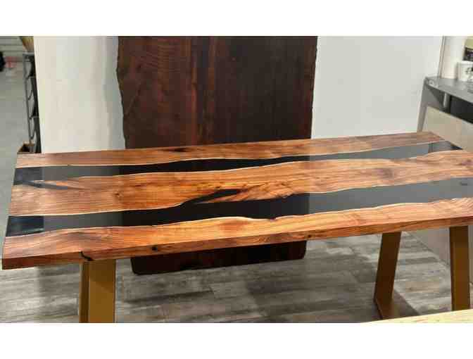 Black Resin Table With Reclaimed Acacia Wood