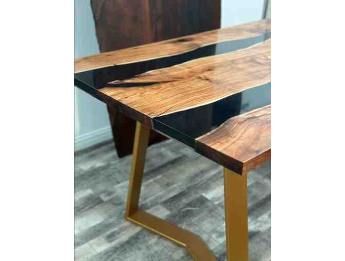 Black Resin Table With Reclaimed Acacia Wood - Photo 4