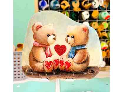 Hand Painted Teddy Bears with Heart Rock by Susie Foss