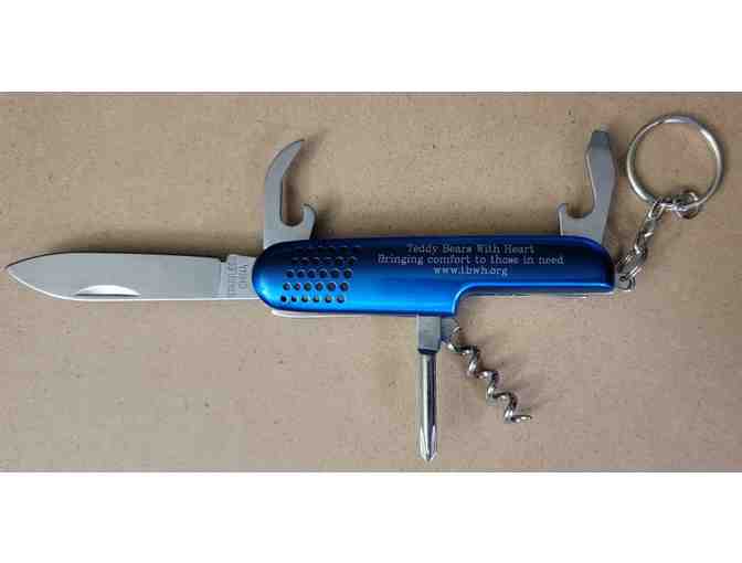 #9 Teddy Bears with Heart Engraved Pocketknife Blue Multi-Tool