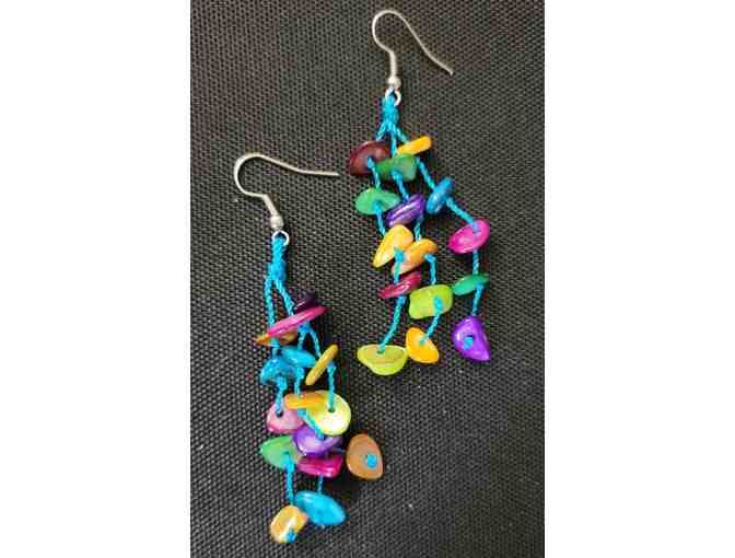 Artisan Handmade Rainbow Colored Cantaloupe Seed Cluster Dangle Earrings and Bracelet