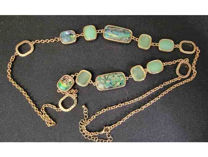 Goldtone Metal Rainbow Iridescent Rhinestones Necklace Classy Statement piece 36 inches