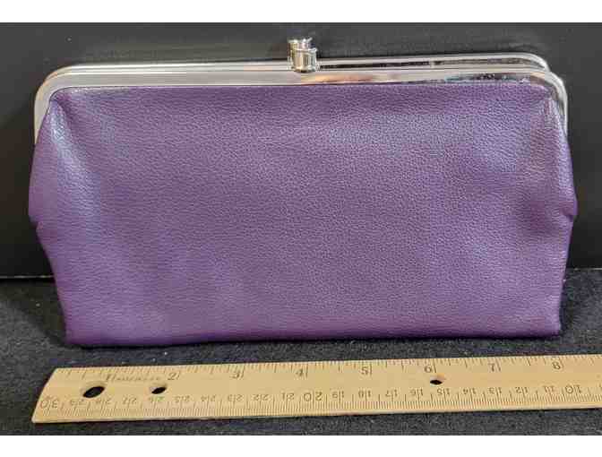 Double Clutch Wallet Magnetic Distressed Leather Lilac Purple - Photo 1