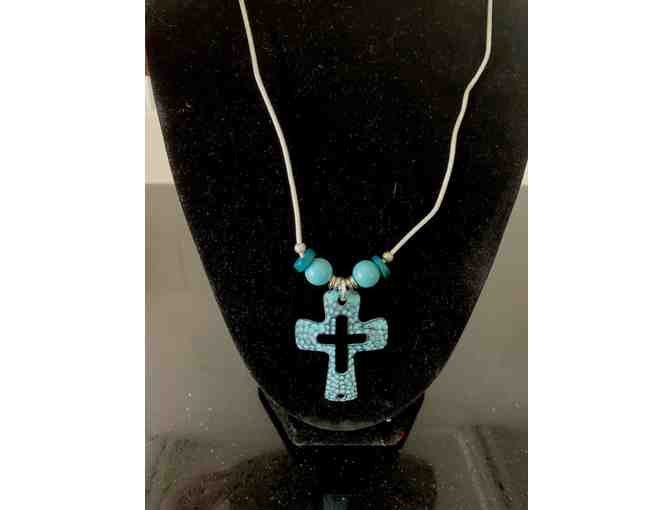 Blue Metal Cross Necklace