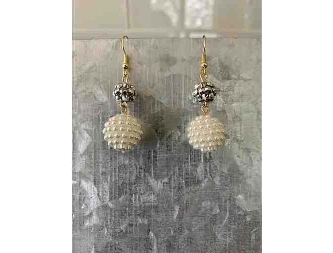 Silver and White Beaded Earrings