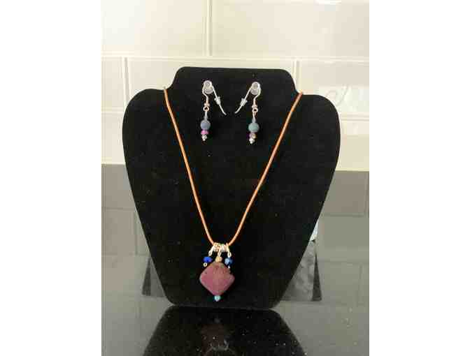 Sterling Silver Lava Stones Necklace and Earring Set