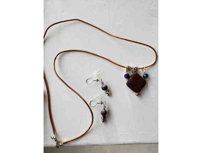 Sterling Silver Lava Stones Necklace and Earring Set