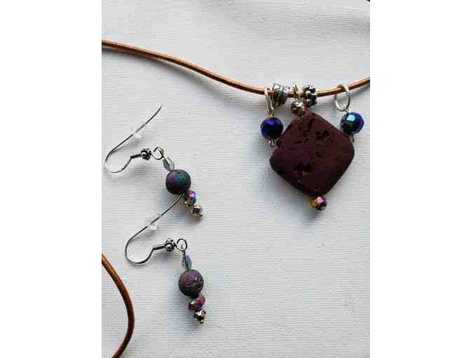 Sterling Silver Lava Stones Necklace and Earring Set