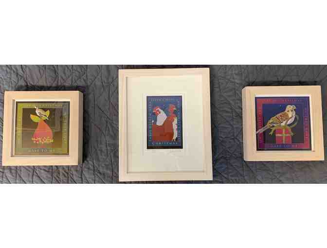 Set of three framed, holiday prints