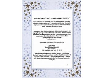 2 Hours PROFESSIONAL ORGANIZING/PERSONAL ASST.