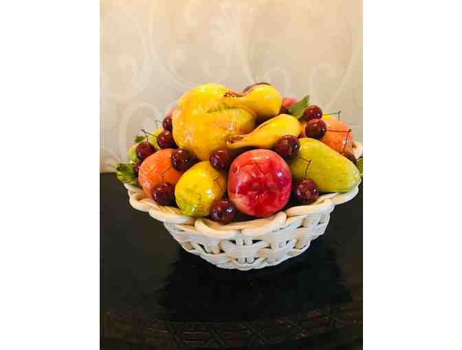 Incomparable Porcelain Basket with Finely Detailed Porcelain Fruit