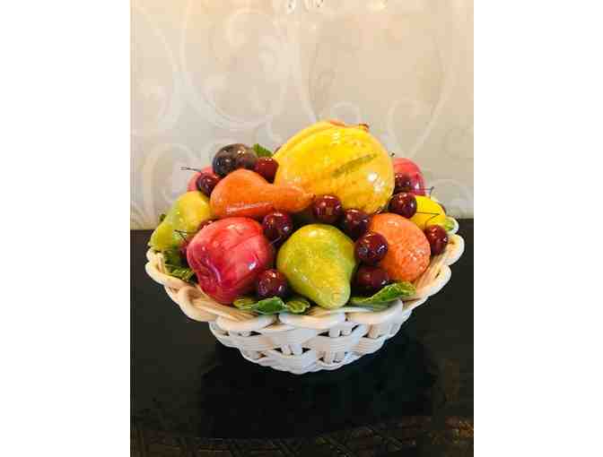 Incomparable Porcelain Basket with Finely Detailed Porcelain Fruit