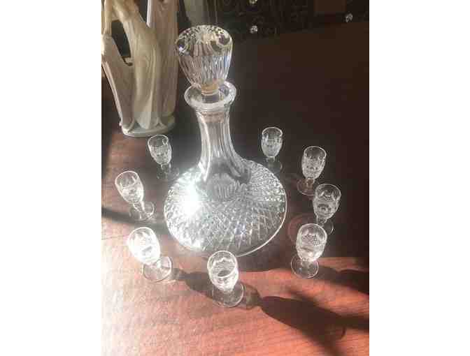 Lenox Crystal Decanter and Vintage Waterford Crystal Cordial Glasses