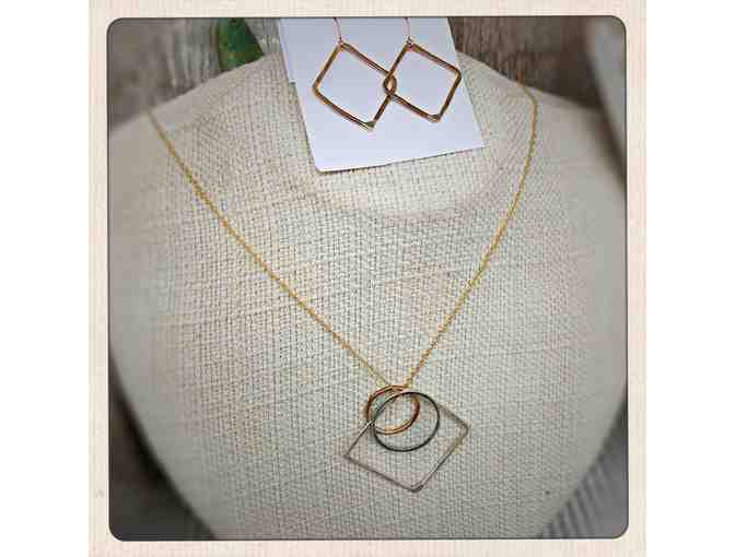 Geometric Mixed Metals Necklace & Earrings Set - Photo 1