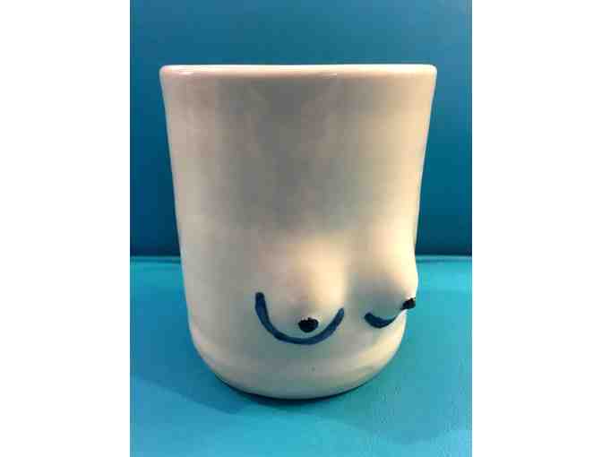 Two handmade breast mugs by potter Joanna Lobel